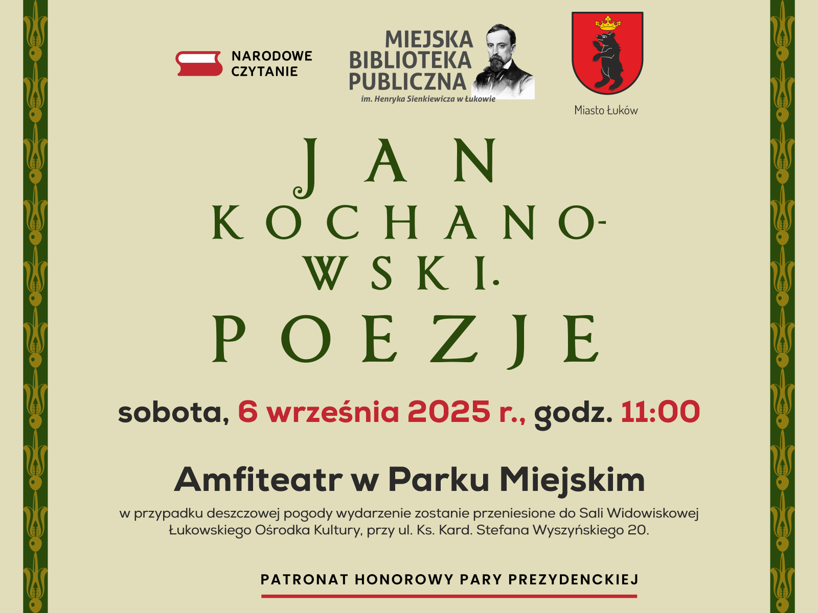 „Narodowe Czytanie” w Łukowie: spotkanie z poezją Jana Kochanowskiego
